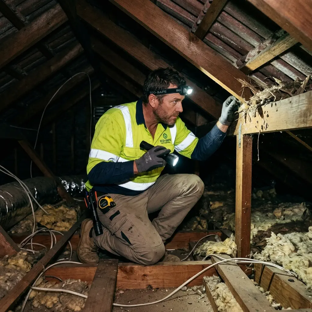 Technician using detection equipment to locate a dead rat inside a Bittern wall cavity